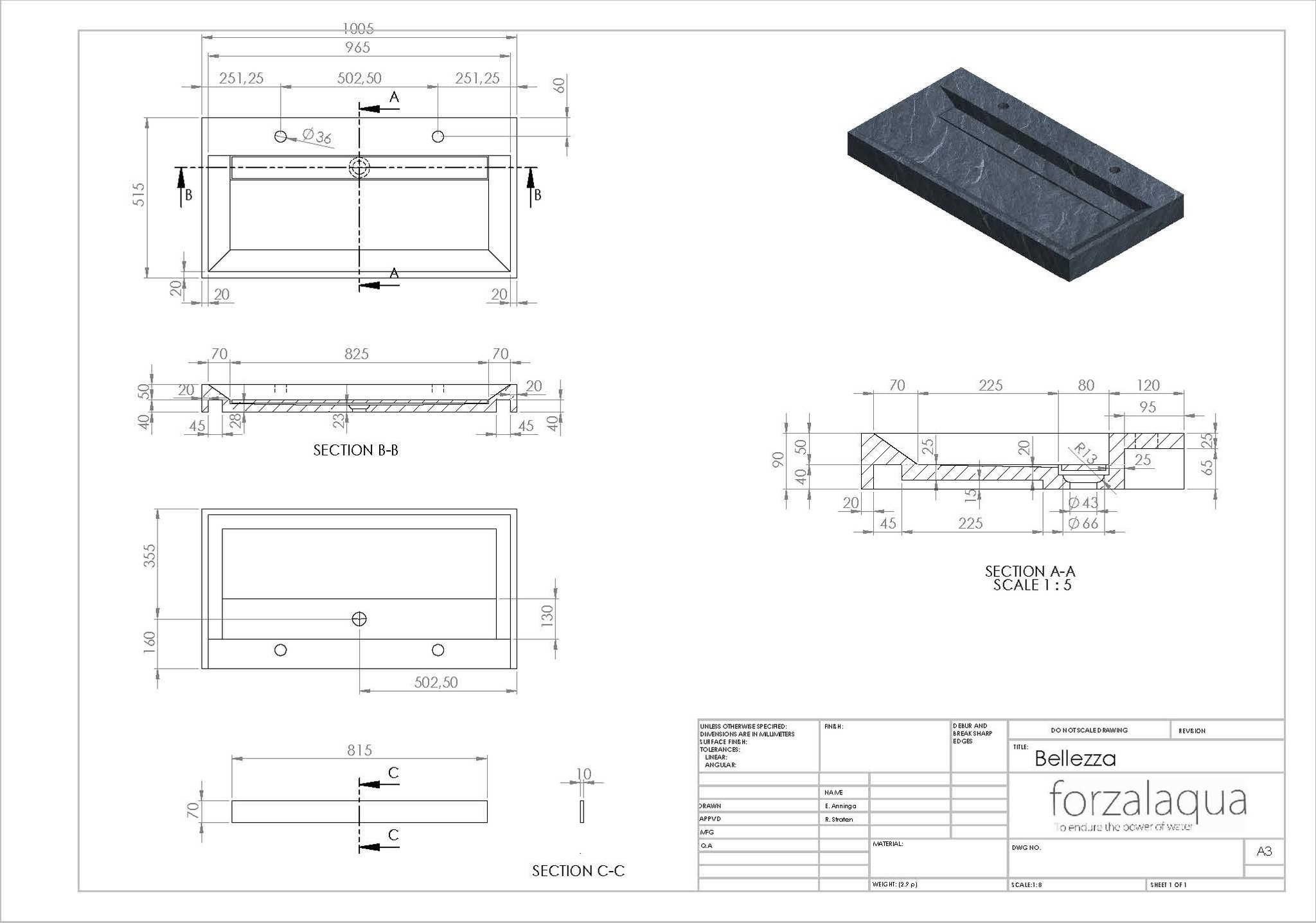 Forzalaqua Bellezza Wastafel - Travertin Gezoet - 100,5x51,5x9 cm