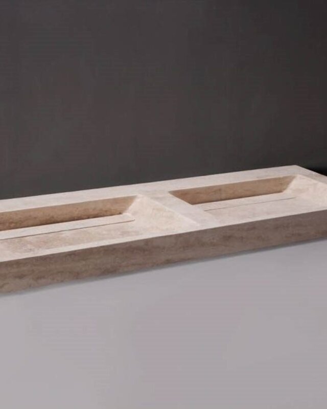 Forzalaqua Bellezza Doppio Wastafel - Travertin Gezoet - 140,5x51,5x9 cm