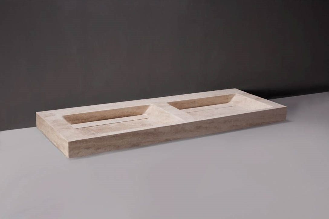 Forzalaqua Bellezza Doppio Wastafel - Travertin Gezoet - 140,5x51,5x9 cm