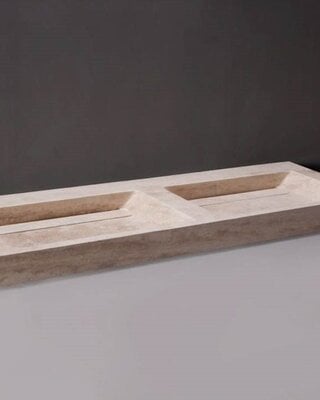 Forzalaqua Bellezza Doppio Wastafel - Travertin Gezoet - 160,5x51,5x9 cm