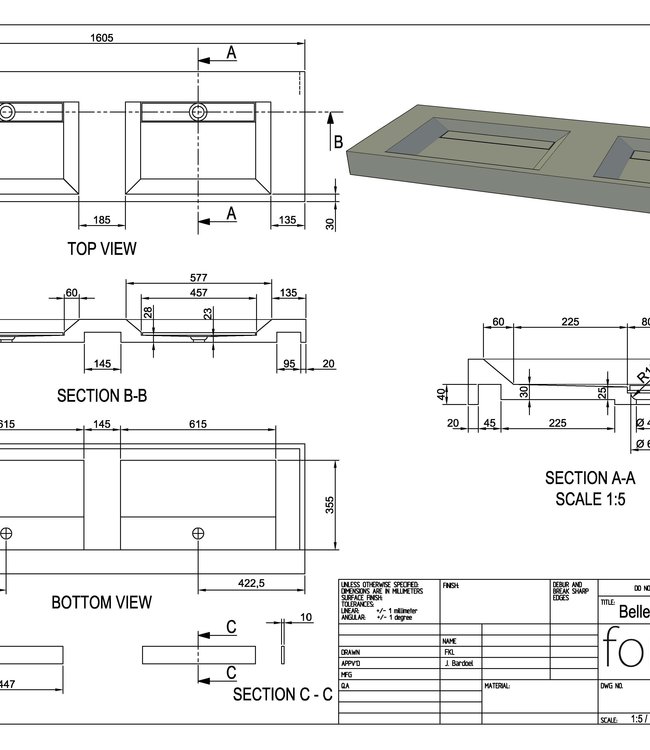 Forzalaqua Bellezza Doppio Wastafel - Travertin Gezoet - 160,5x51,5x9 cm