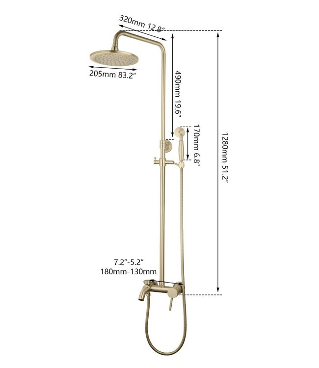 Rene Houtman Klassieke Opbouw Douche - Geborsteld Goud