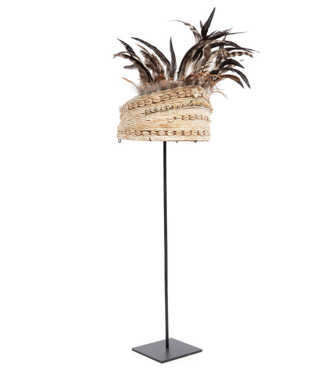 Bazar Bizar The Guinea Feather Hat on Stand - Naturel Zwart
