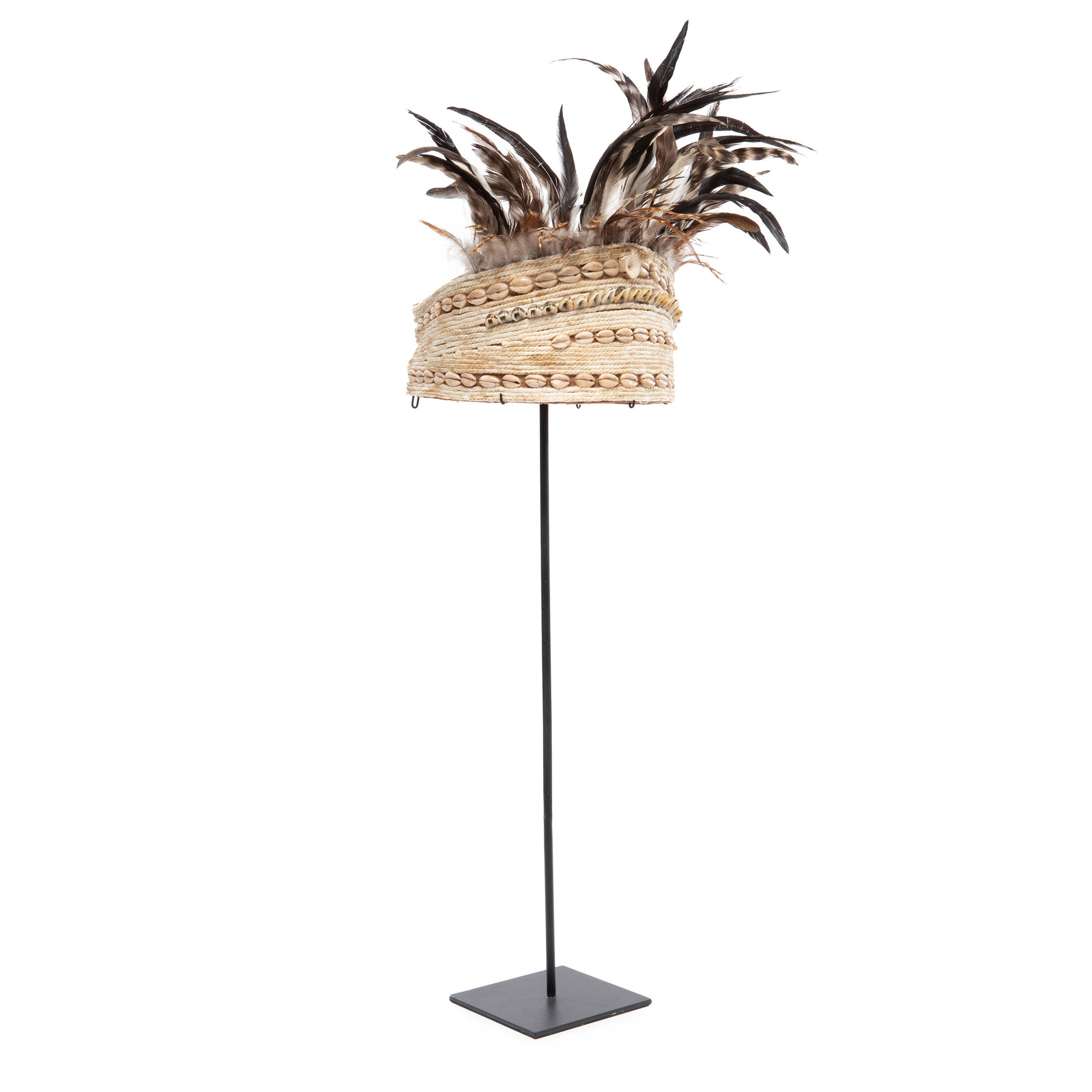 Bazar Bizar The Guinea Feather Hat on Stand - Naturel Zwart