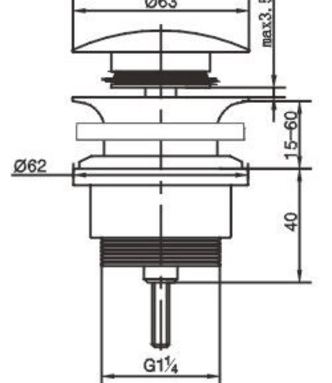 Forzalaqua Push Open Afvoerplug - Zwart straal Gepoedercoat 5/4" - 62 mm