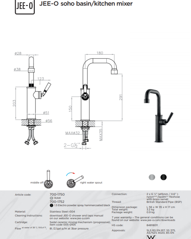 JEE-O Soho Opbouw Wastafelkraan | Met Progressieve Cartridge