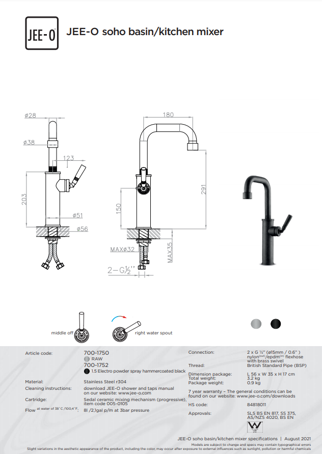 JEE-O Soho Opbouw Wastafelkraan | Met Progressieve Cartridge