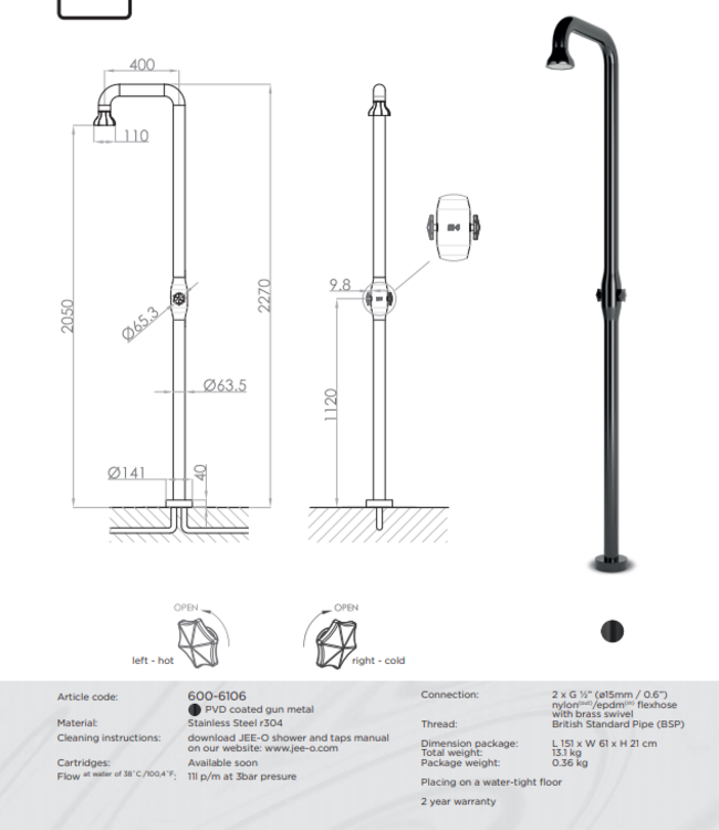 JEE-O BLOOM Douche 01 | Vrijstaande Douche | Gun Metal