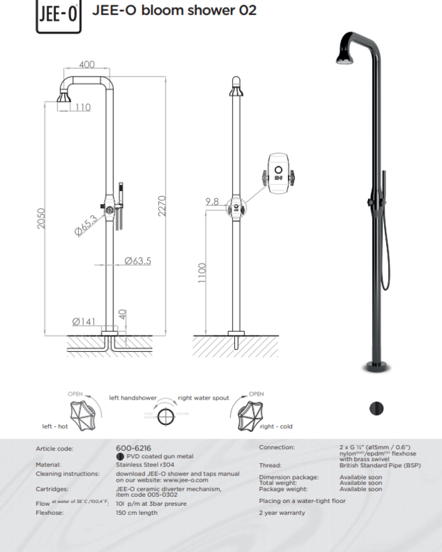 JEE-O BLOOM Douche 02 | Vrijstaand met Handdouche | Gun Metal