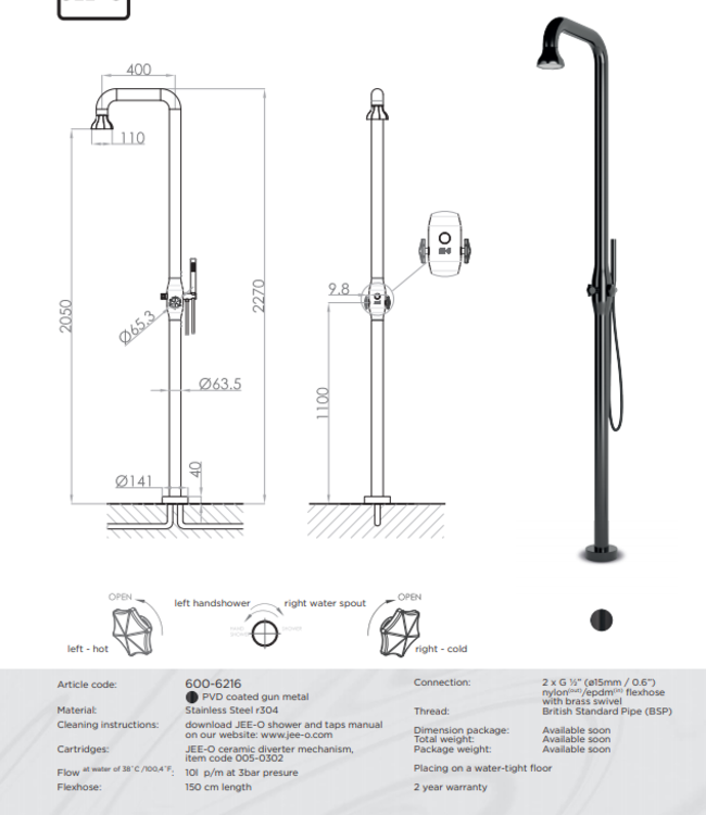 JEE-O BLOOM Douche 02 | Vrijstaand met Handdouche | Gun Metal