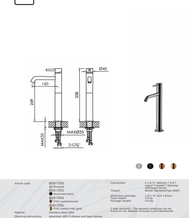 JEE-O Slimline - Hoge Opzet Wastafelkraan