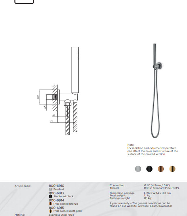 JEE-O Slimline Wand Douche Combinatie 01 | Met Handdouche | Meerdere kleuren