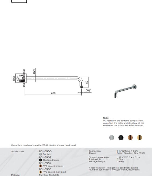 JEE-O Slimline Wand Douche Combinatie 01 | Met Handdouche | Meerdere kleuren