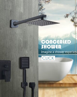 Rene Houtman Inbouwdouche met handdouche - Zwart - Vierkant