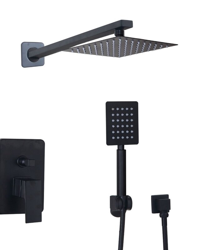 Rene Houtman Inbouwdouche met handdouche - Zwart - Vierkant