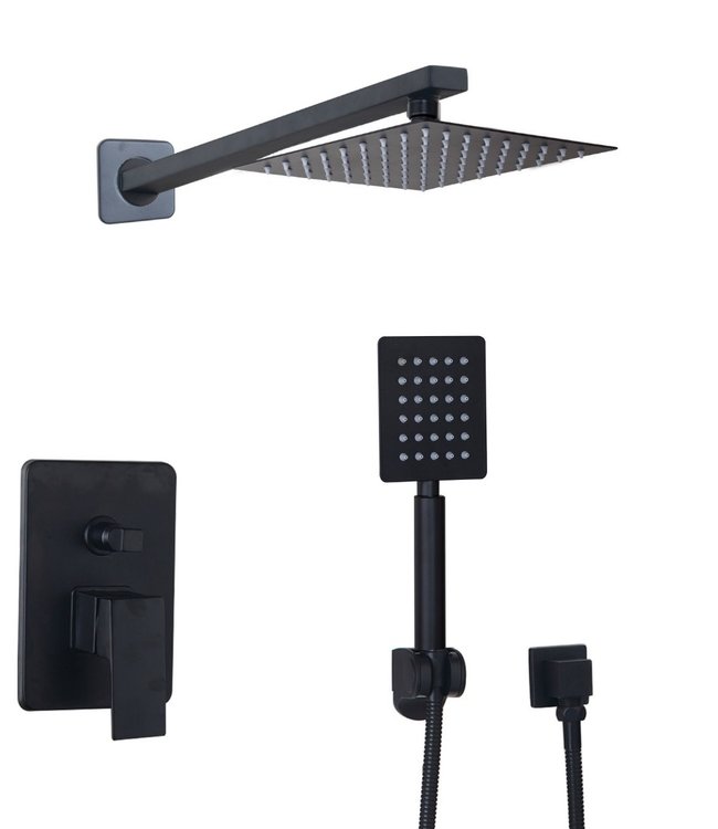 Rene Houtman Inbouwdouche met handdouche - Zwart - Vierkant