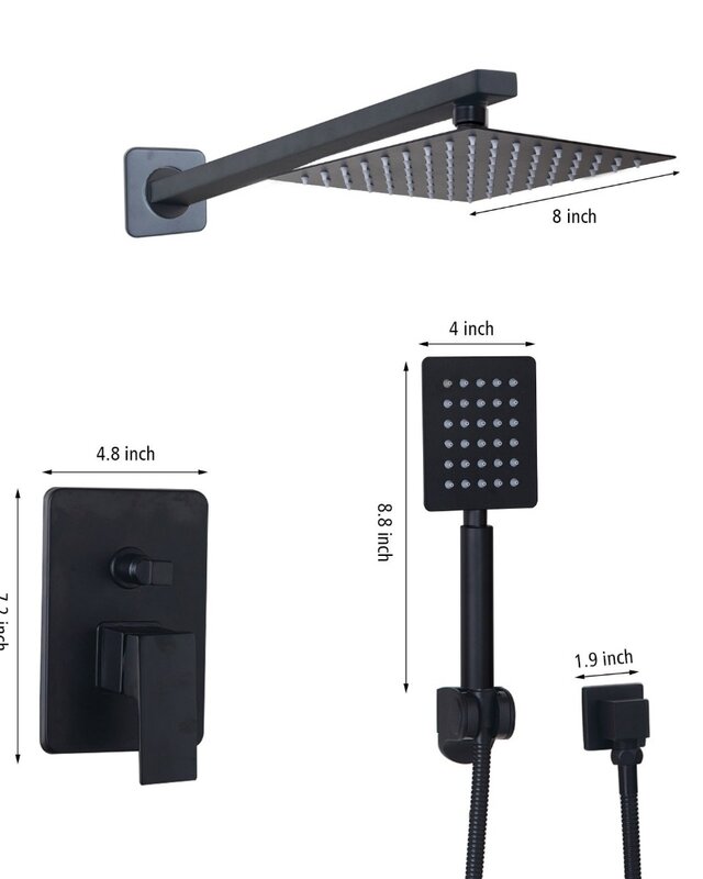 Rene Houtman Inbouwdouche met handdouche - Zwart - Vierkant
