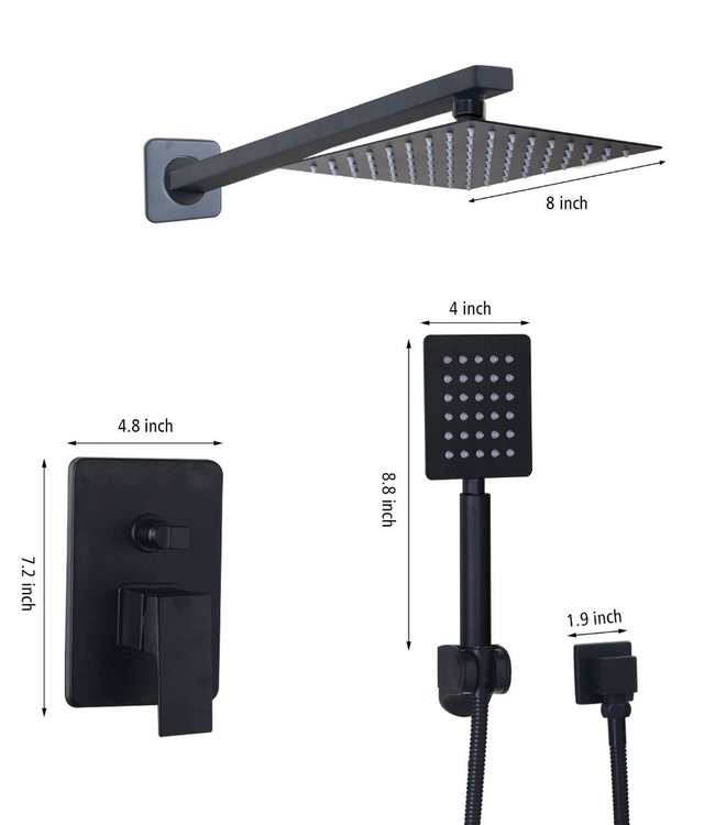 Rene Houtman Inbouwdouche met handdouche - Zwart - Vierkant