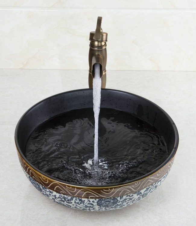 Rene Houtman Bronskleurige Wastafelkraan Met Hand Geschilderde Waskom