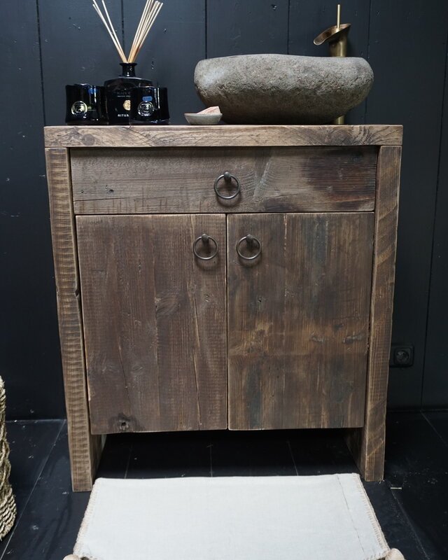 Rene Houtman Badkamermeubel Henri Oud Hout 2-deurs 1lade - L80xH90