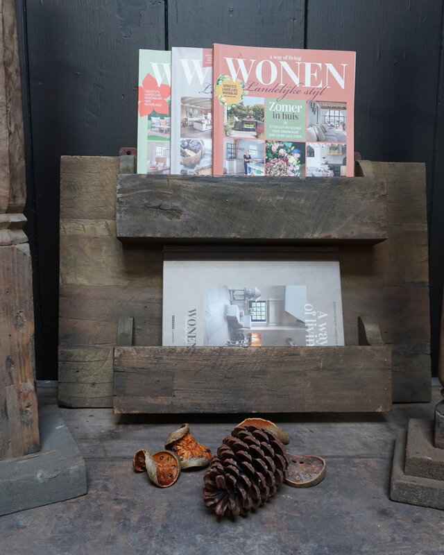 Rene Houtman Wandrek/Tijdschriftenhouder Oud Hout 60 cm