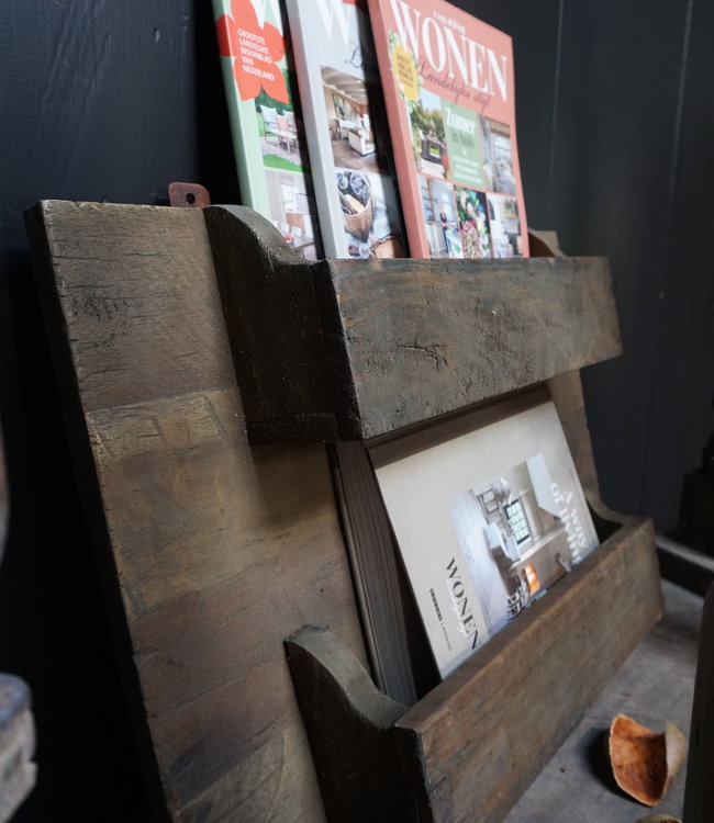 Rene Houtman Wandrek/Tijdschriftenhouder Oud Hout 60 cm