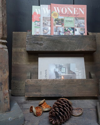 Rene Houtman Wandrek/Tijdschriftenhouder Oud Hout 60 cm