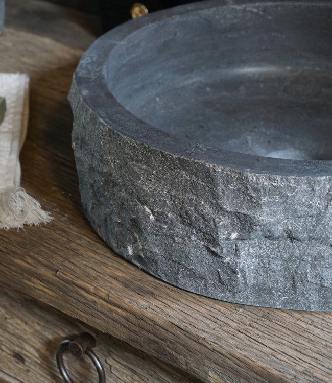 Rene Houtman Hardstenen Waskom Rond Steen gekapt - L40 cm