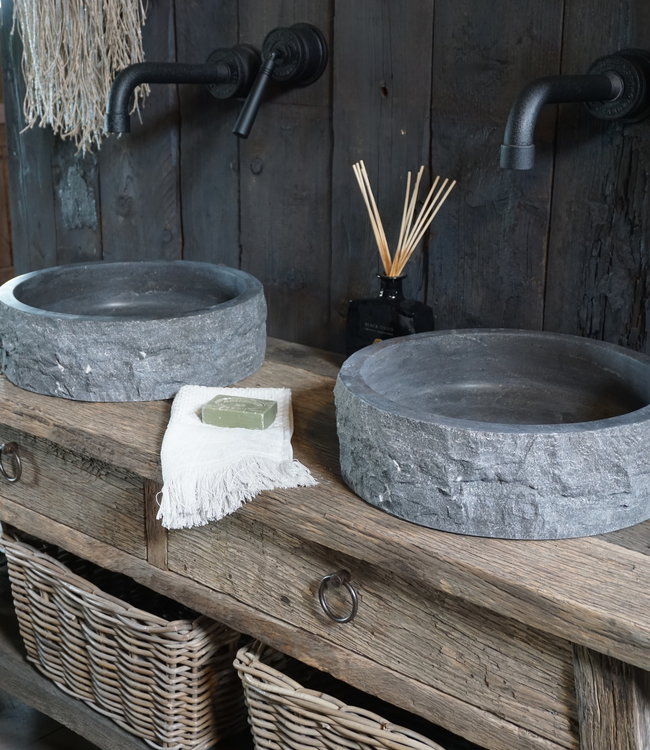 Rene Houtman Hardstenen Waskom Rond Steen gekapt - L40 cm