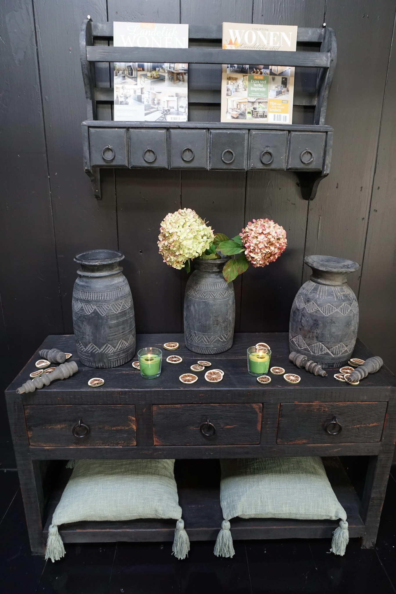 Aura Peeperkorn Wandrek/Bordenrek Zwart Met Lades 77x54 cm