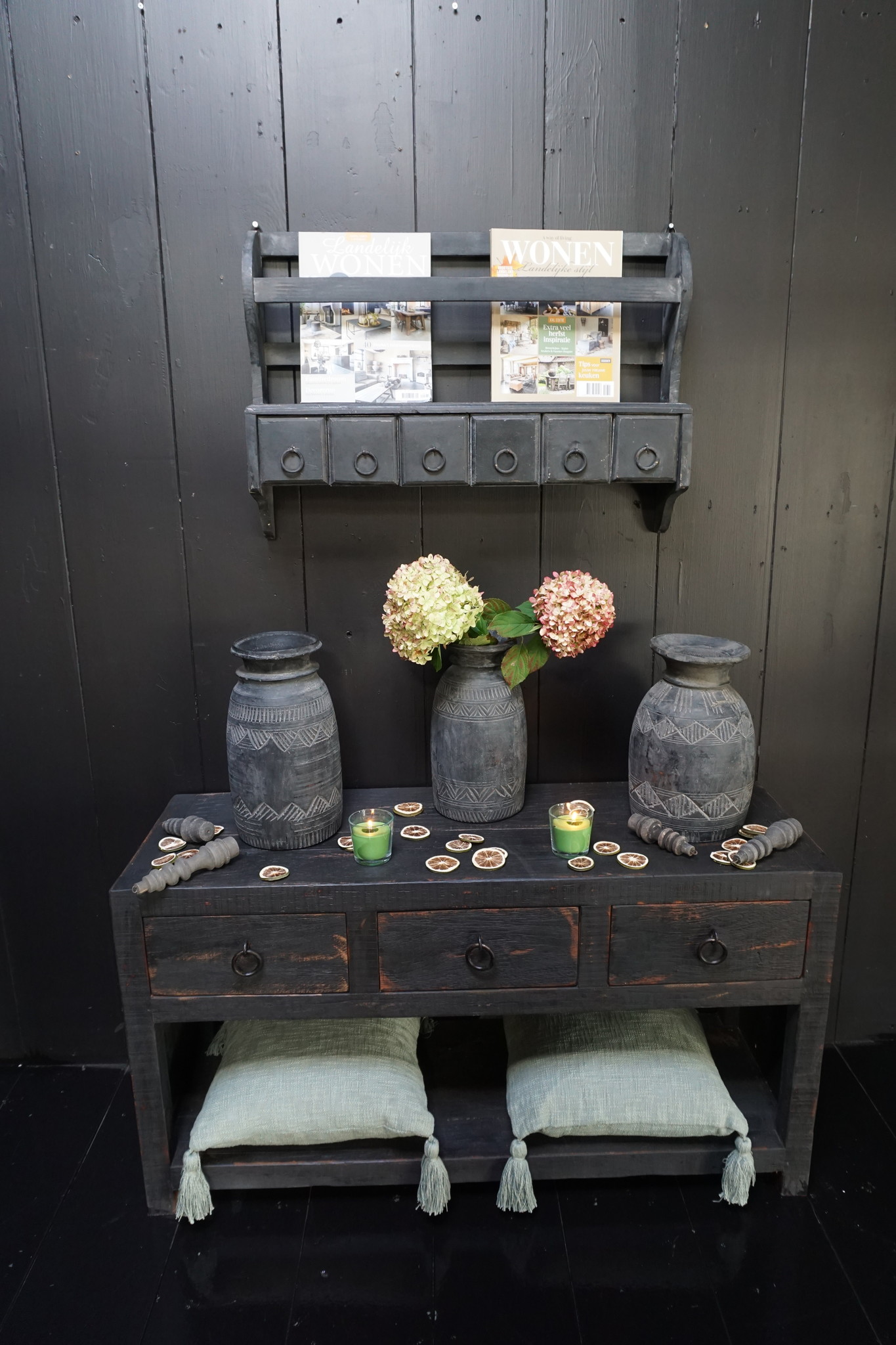 Aura Peeperkorn Wandrek/Bordenrek Zwart Met Lades 77x54 cm