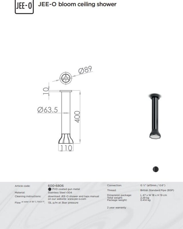 JEE-O Bloom Plafond Douchekop | H40 cm | Gun Metal