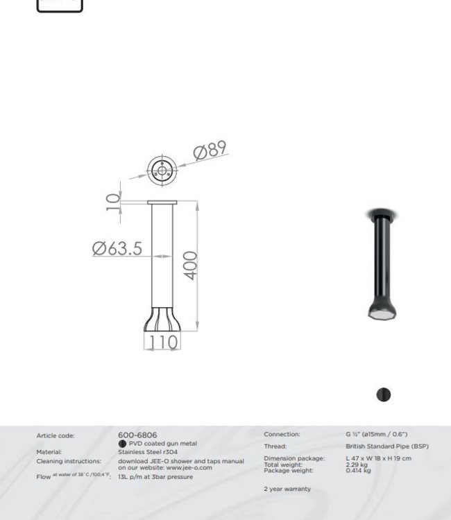 JEE-O Bloom Plafond Douchekop | H40 cm | Gun Metal