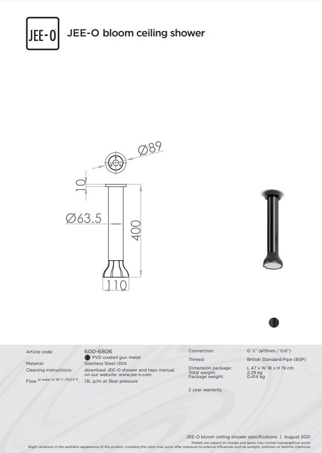 JEE-O Bloom Plafond Douchekop | H40 cm | Gun Metal