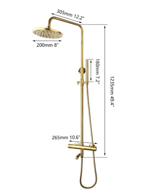 Rene Houtman Thermostatische Douche - Goud - H 123cm