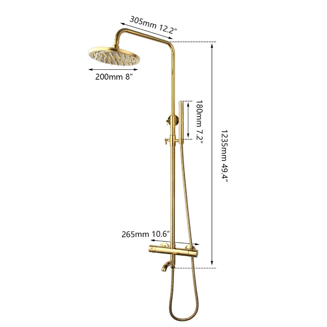 Rene Houtman Thermostatische Douche - Goud - H 123cm