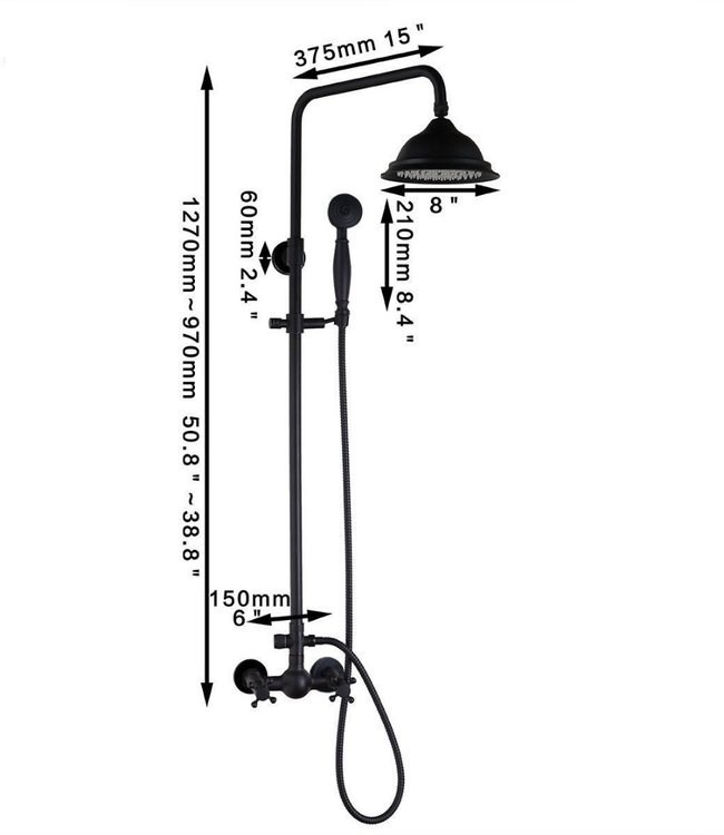 Rene Houtman Olie Bronzen Opbouwdouche - In Hoogte Verstelbaar