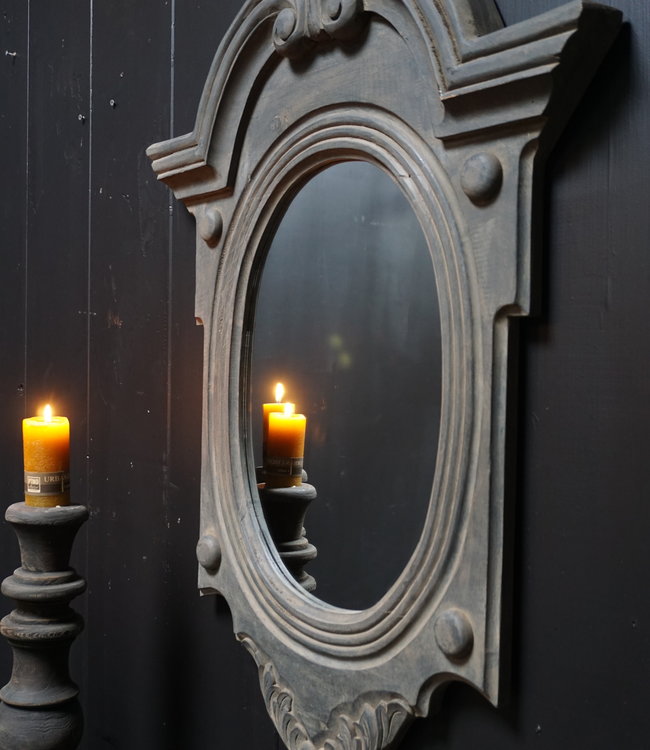 Rene Houtman Spiegel Ossenoog Hout H84xB62 cm Old Grey