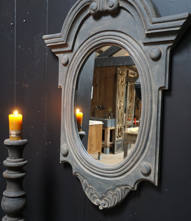 Rene Houtman Spiegel Ossenoog Hout H84xB62 cm Old Grey