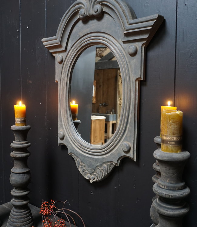 Rene Houtman Spiegel Ossenoog Hout H84xB62 cm Old Grey