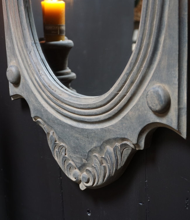 Rene Houtman Spiegel Ossenoog Hout H84xB62 cm Old Grey