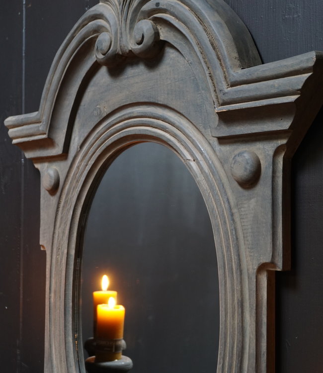 Rene Houtman Spiegel Ossenoog Hout H84xB62 cm Old Grey