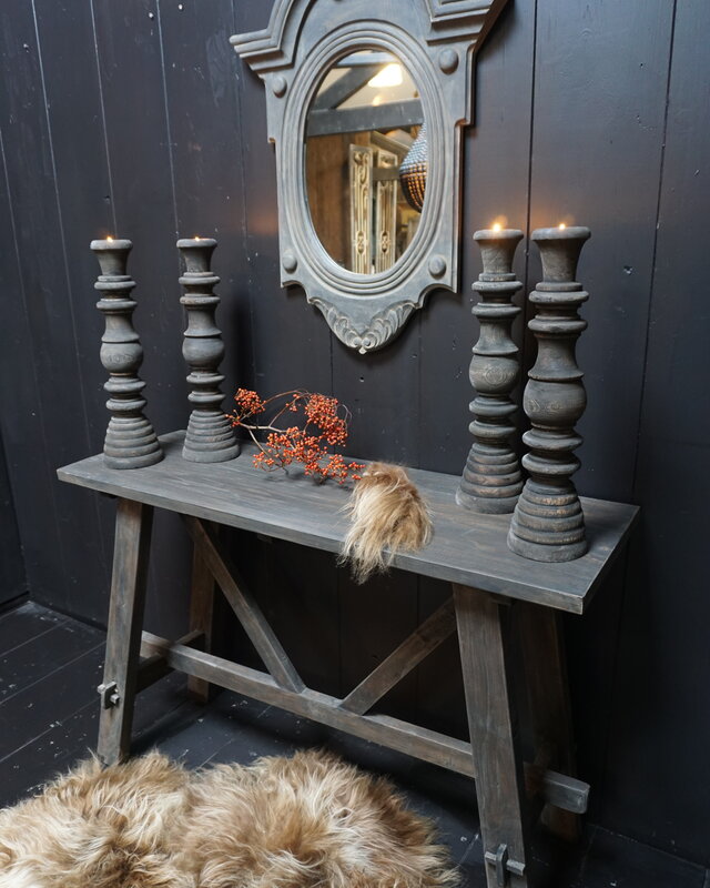 Rene Houtman Spiegel Ossenoog Hout H84xB62 cm Old Grey