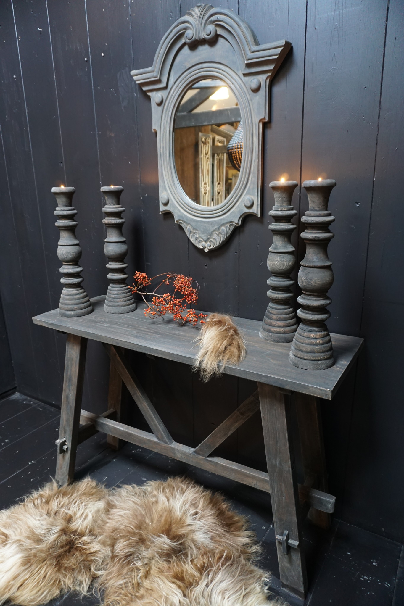 Rene Houtman Spiegel Ossenoog Hout H84xB62 cm Old Grey