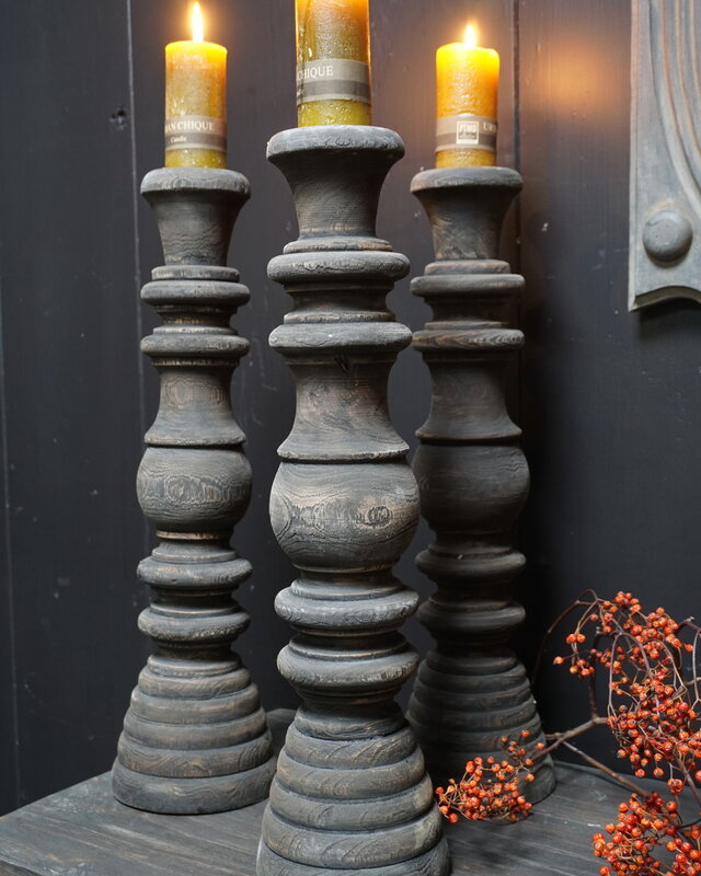 Rene Houtman Kandelaar Oud Hout L50 cm Old Grey