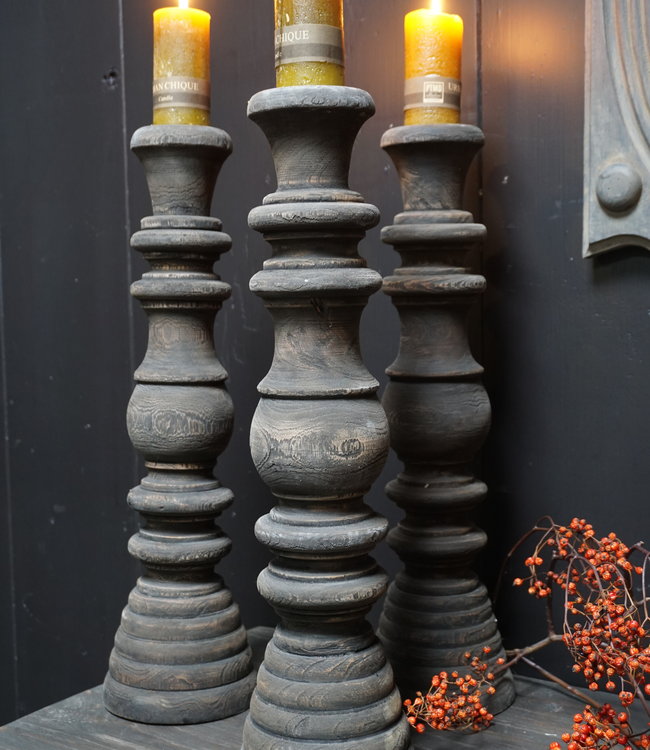 Rene Houtman Kandelaar Oud Hout L50 cm Old Grey