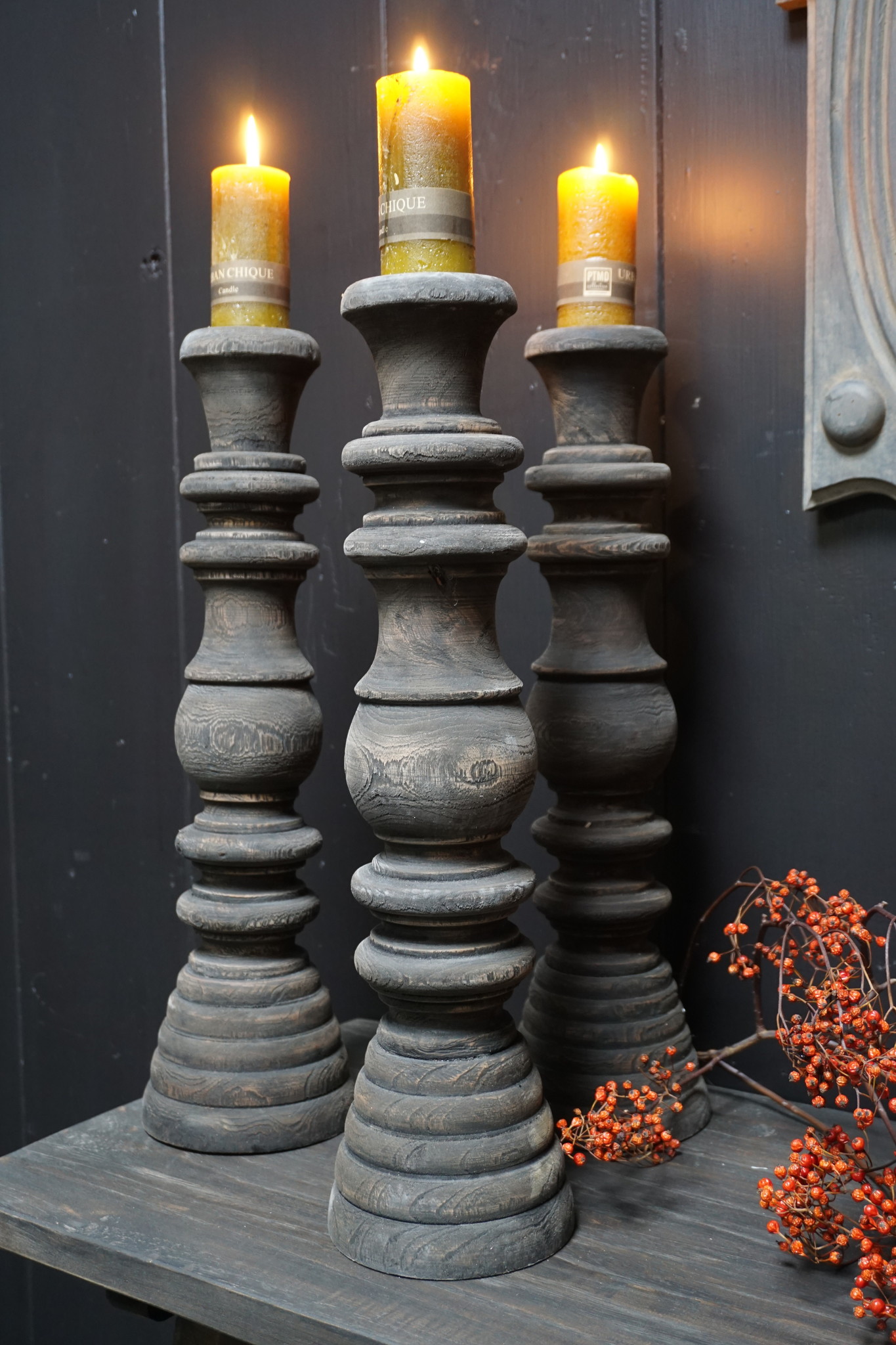 Rene Houtman Kandelaar Oud Hout L50 cm Old Grey