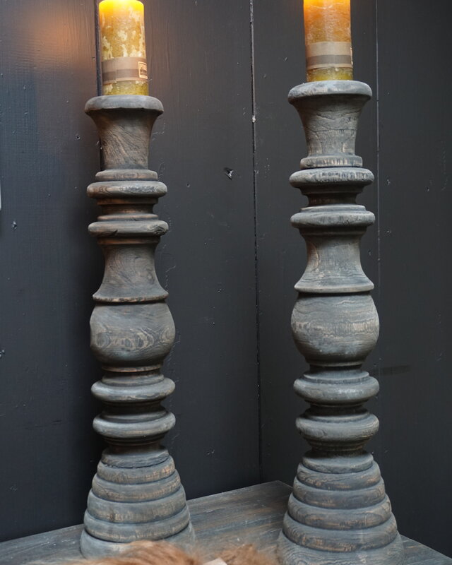Rene Houtman Kandelaar Oud Hout L50 cm Old Grey