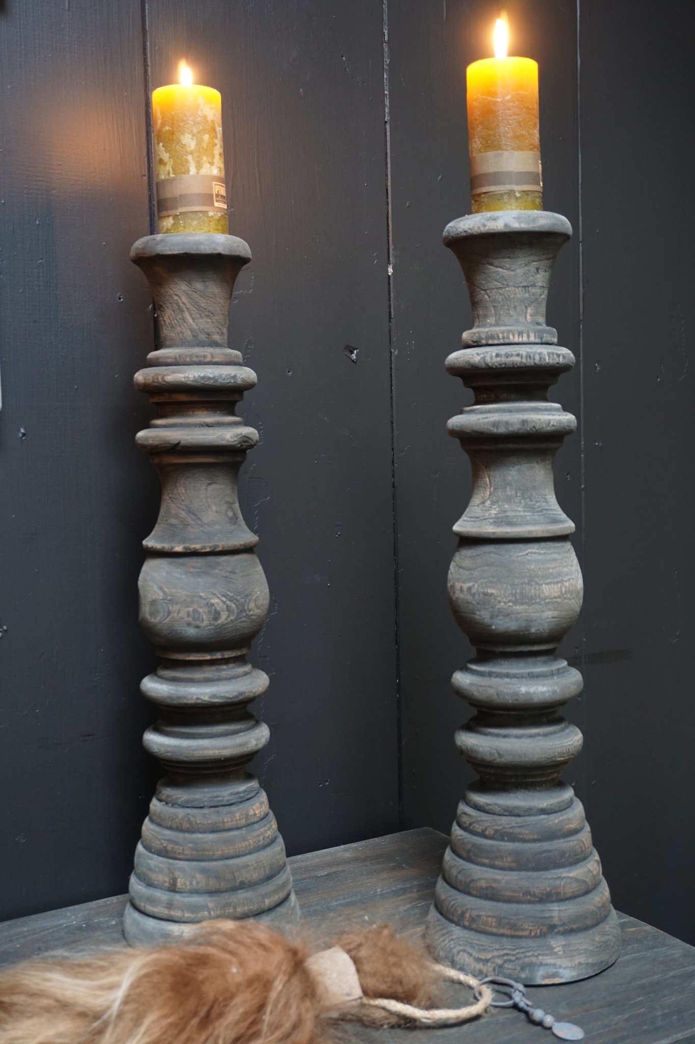 Rene Houtman Kandelaar Oud Hout L50 cm Old Grey