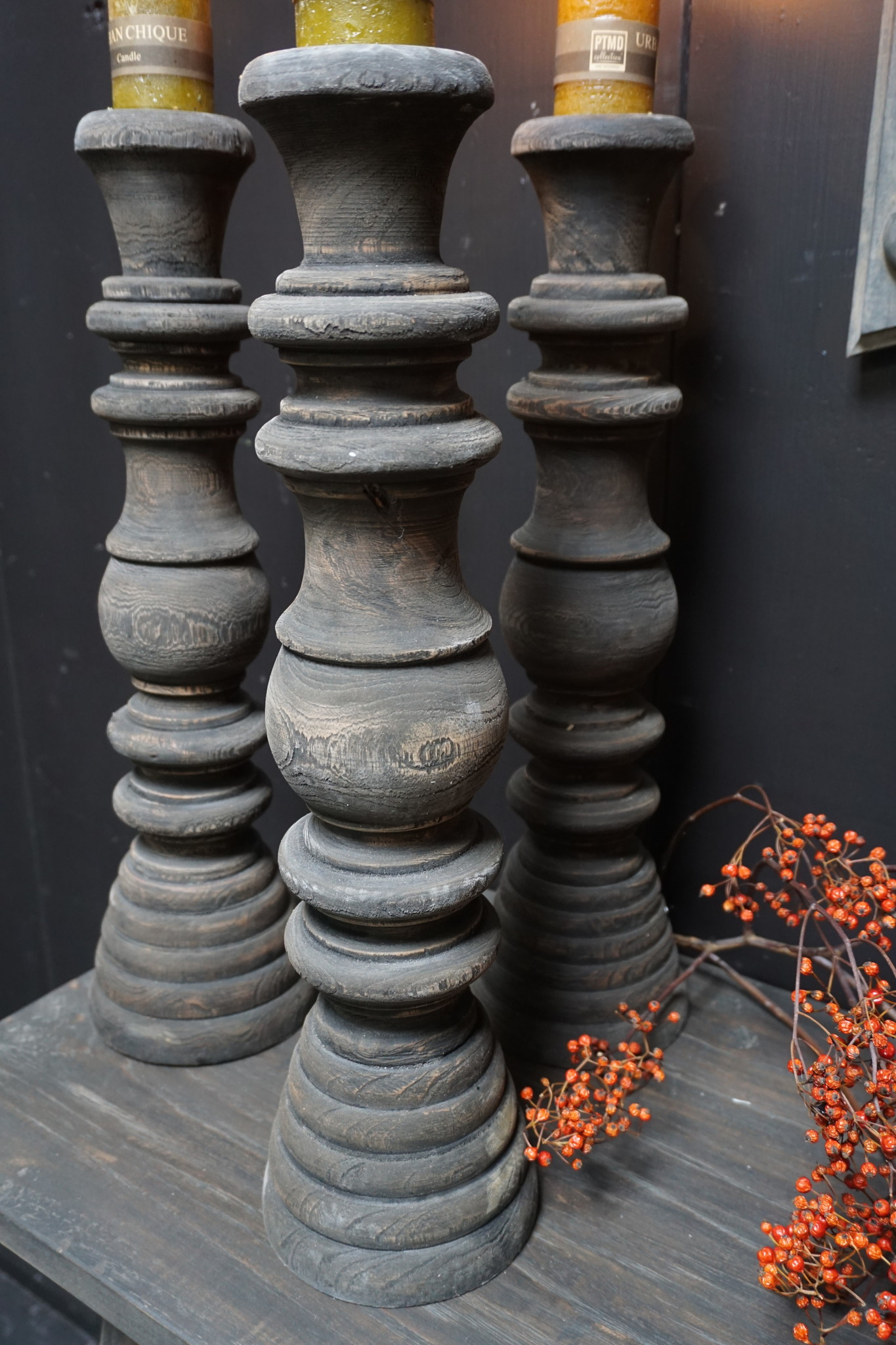 Rene Houtman Kandelaar Oud Hout L50 cm Old Grey